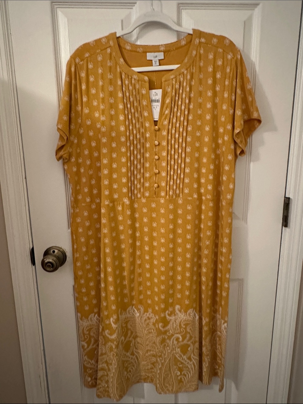 J. Jill Mustard Yellow Printed Button-Front Tunic